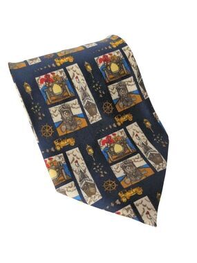 Aker Silk Necktie Ships Boats Cars Trains